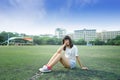 Asian girl in the football field of school