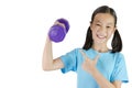 Asian girl holding dumbbell in one hand isolated on white background,Fitness girl,Exercise for health concept Royalty Free Stock Photo