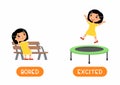 Asian girl jumping and sitting on bench illustration with typography. Royalty Free Stock Photo