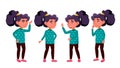 Asian Girl Kid Poses Set Vector. Primary School Child. child, pupil. Active, Joy, Leisure. For Advertisement