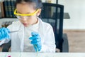 Asian girl leaning and education science lab research Aloe Vera