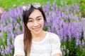 Asian girl long hair smiling outdoor with sunglasses Royalty Free Stock Photo