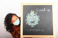 Asian girl in medical mask scared of coronavirus Royalty Free Stock Photo