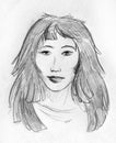 Asian girl - pencil sketch Royalty Free Stock Photo