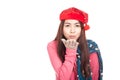 Asian girl with red christmas hat blowing a kiss Royalty Free Stock Photo