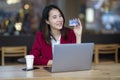 Asian girl shoping online by credit card Royalty Free Stock Photo