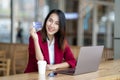 Asian girl shoping online by credit card Royalty Free Stock Photo