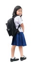 Asian girl student with school bag isolated Royalty Free Stock Photo