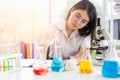 Asian girl students are doing science experiments in a science lab Royalty Free Stock Photo