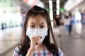 Asian girl suffer from cough with face mask protection,Sick girl