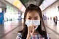 Asian girl suffer from cough with face mask protection,Sick girl