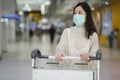 Asian girl with surgical mask in airport, New normal lifestyle, Covid-19 crisis, travel bubble