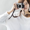 Asian Girl Taking Pictures By Camera Concept Royalty Free Stock Photo