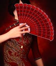 Asian girl with Traditional Chinese fan Royalty Free Stock Photo