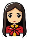 Asian girl in traditional red outfit with bow, kawaii style character. Cartoon cute female, manga style illustration Royalty Free Stock Photo