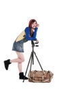 An Asian girl with the tripod