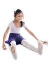 Asian girl wearing ballet shoes on white background. Royalty Free Stock Photo