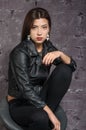 Asian girl wearing a black jacket Royalty Free Stock Photo