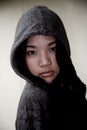 Asian girl wearing a hood Royalty Free Stock Photo