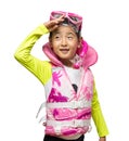 Asian girl wearing a life vest and snorkel set Royalty Free Stock Photo