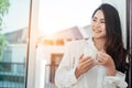 Asian girl who just wake up in the morning Royalty Free Stock Photo