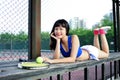 Asian girls playing tennis Royalty Free Stock Photo