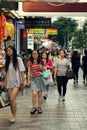 Asian girls walking on street