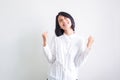 Asian girls wearing white shirts feel good Royalty Free Stock Photo