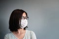 Asian glasses woman wear medical mask