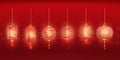 Asian glowing lanterns. 3d chinese lamp with lights effect, red silk or paper lantern on tradition culture china japan