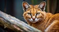 Asian golden cat in a forest. Catopuma temminckii family of Felidae