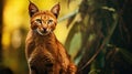 Asian golden cat in a forest. Catopuma temminckii family of Felidae