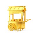 Asian Golden Street Food Meatball Noodle Cart with Chairs. 3d Rendering