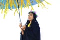 Cute graduated girl hold wish umbrella on isolated background