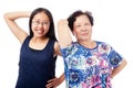 Asian Grandmother and Granddaughter Posing in Studio Isolated on White