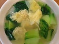 Asian Green vegetable with dumplings soup