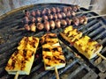 Asian grilled chicken hearts and pineapple