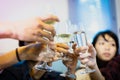 Asian group of friends having party with alcoholic beer drinks a Royalty Free Stock Photo