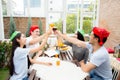 Asian group people drinking at party outdoor. Royalty Free Stock Photo