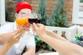 Asian group people drinking at party outdoor. group of friends c Royalty Free Stock Photo