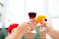Asian group people drinking at party outdoor. group of friends cocktails in hand with glasses. Royalty Free Stock Photo