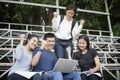Asian Group of students Success and winning concept - happy tea Royalty Free Stock Photo