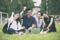 Asian Group of students Success and winning concept - happy tea Royalty Free Stock Photo