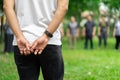 Asian guys in the garden workshop and have acted together Royalty Free Stock Photo