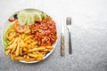 Asian Hainanese chicken chop with gravy and potato fries