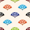 Asian hand fan various colors set seamless pattern