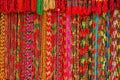 Asian hand made strands colorful beads at outdoor crafts market in Kathmandu, Nepal. Royalty Free Stock Photo