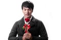Asian handsome man hold the red rose with love Royalty Free Stock Photo