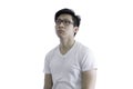 Asian handsome man with white shirt and orange eyeglasses has di Royalty Free Stock Photo