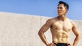 Asian Handsome sportive man doing workout outdoor